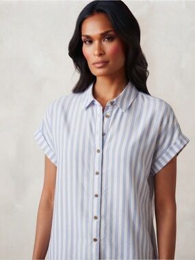 Beach Lunch Lounge Casual Striped Short-Sleeve Shirt - Blue/White